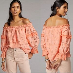 Anthro Jane Eyelet Off The Shoulder Blouse